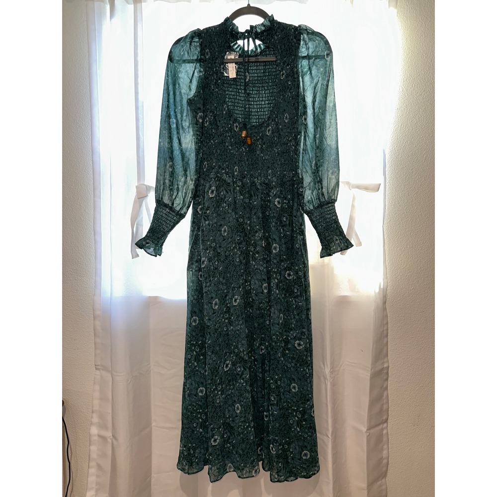 Madewell Lucie Woodland Flora Crinkle Georgette Tie Back Midi Dress Size XXS‎ - Picture 3 of 6